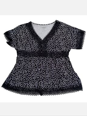 Torrid Super Soft Black Polka Dot Lace Trim Babydoll Top Size 3X Women's Blouse
